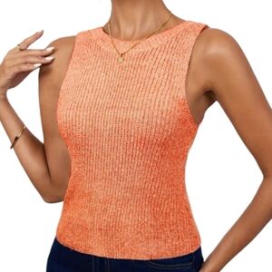 Stylish Twist Back Knitted Shell Top Sleeveless Tank Tangerine-Red, M, L, XL XXL